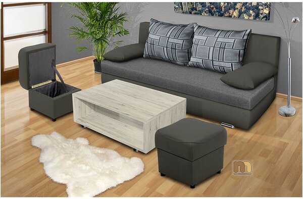 Rozkladacia pohovka s )ložným priestorom Avenue + stolík + 2 taburety farba čalounění: eko kůže šedá/šedá