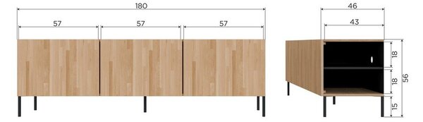 Hnedý TV stolík z borovicového dreva 180x56x46 cm Bono – WOOOD