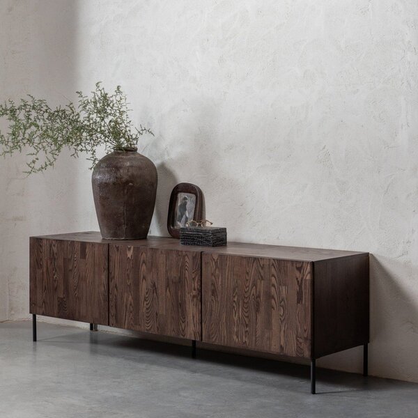 Hnedý TV stolík z borovicového dreva 180x56x46 cm Bono – WOOOD