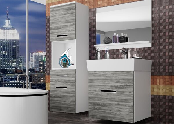 Kúpeľňový nábytok Belini šedý antracit Glamour Wood + umývadlo + zrkadlo KOR M 3/1/W/GW1/0/ZW