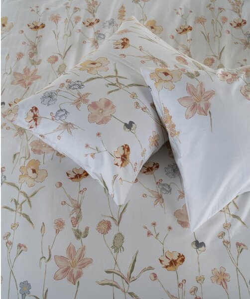 Biele obliečky na dvojlôžko/predĺžené z bavlneného saténu 240x220 cm Ivory Garden Floral – Mila Home Luxury