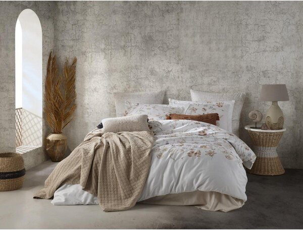 Biele obliečky na dvojlôžko/predĺžené z bavlneného saténu 240x220 cm Ivory Garden Floral – Mila Home Luxury