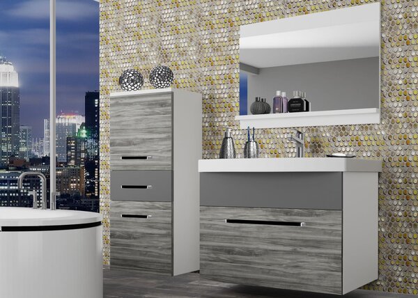 Kúpeľňový nábytok Belini šedý antracit Glamour Wood / šedý mat + umývadlo + zrkadlo ROD M 2/0/W/GWSR/0/ZW
