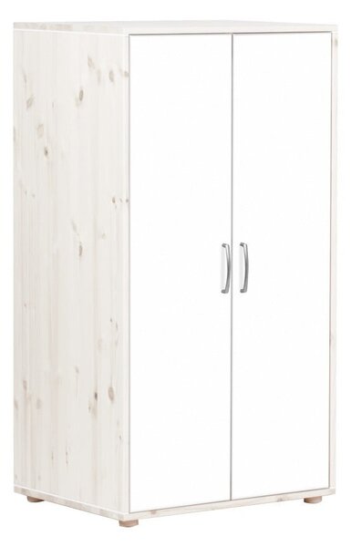 Biela detská šatníková skriňa s lakovanými dverami z borovicového dreva Flexa Classic, výška 133 cm