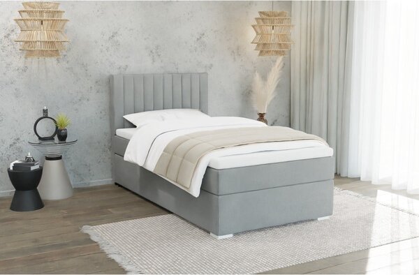 Svetlosivá čalúnená jednolôžková posteľ s úložným priestorom s roštom 100x200 cm Bunny – Ropez