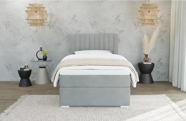 Svetlosivá čalúnená jednolôžková posteľ s úložným priestorom s roštom 100x200 cm Bunny – Ropez