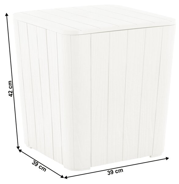 KONDELA Záhradný úložný box/príručný stolík, biela, IBLIS
