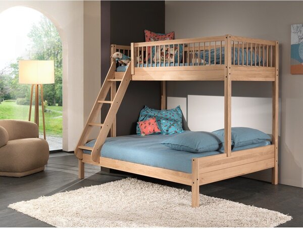 Poschodová detská posteľ z dubového dreva s roštom 140x200/90x200 cm v prírodnej farbe Forrest – Vipack