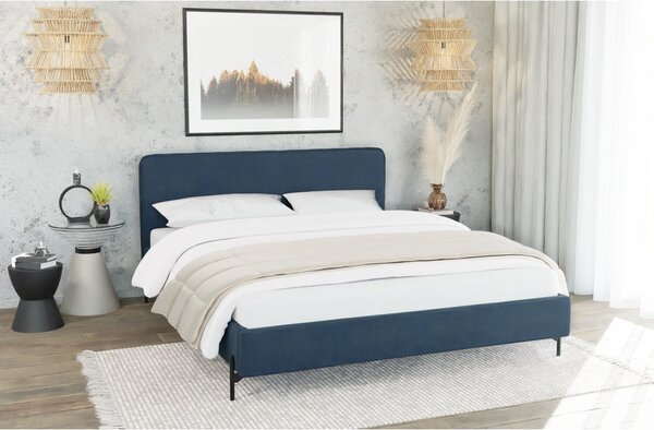 Tmavomodrá čalúnená dvojlôžková posteľ s roštom 140x200 cm Barker – Ropez