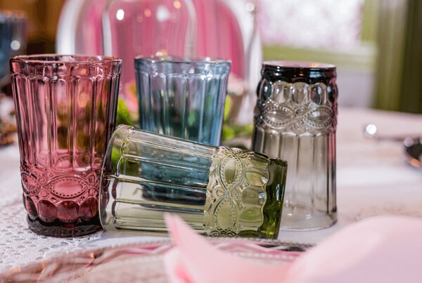 KONDELA Poháre na vodu, set 4 ks, 350 ml, farebné vintage, SAVOY TYP 1