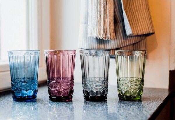 KONDELA Poháre na vodu, set 4 ks, 350 ml, farebné vintage, SAVOY TYP 1