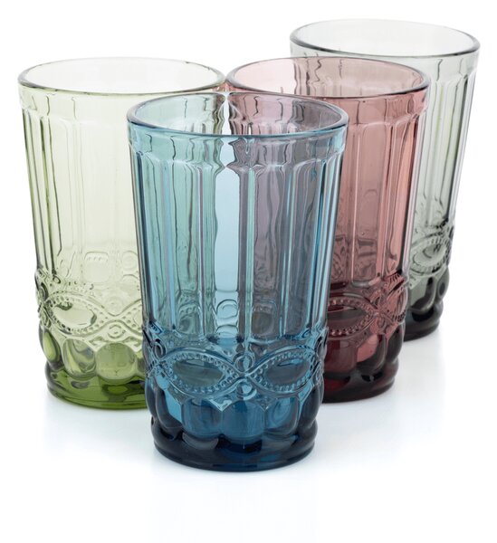 KONDELA Poháre na vodu, set 4 ks, 350 ml, farebné vintage, SAVOY TYP 1