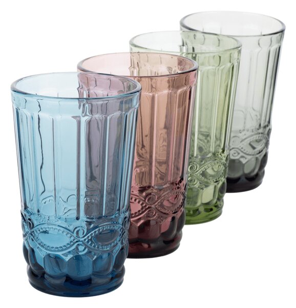 KONDELA Poháre na vodu, set 4 ks, 350 ml, farebné vintage, SAVOY TYP 1