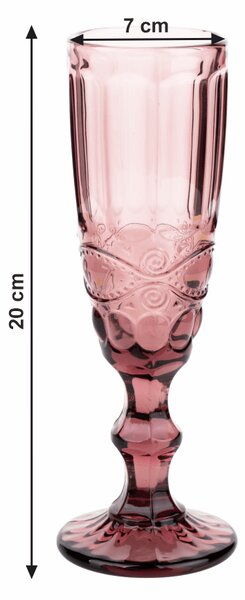 KONDELA Poháre na šampanské, set 6 ks, 150 ml, ružová, vintage, FREGATA TYP 4