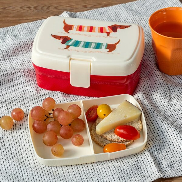 Červený/krémový detský desiatový box Sausage Dog – Rex London