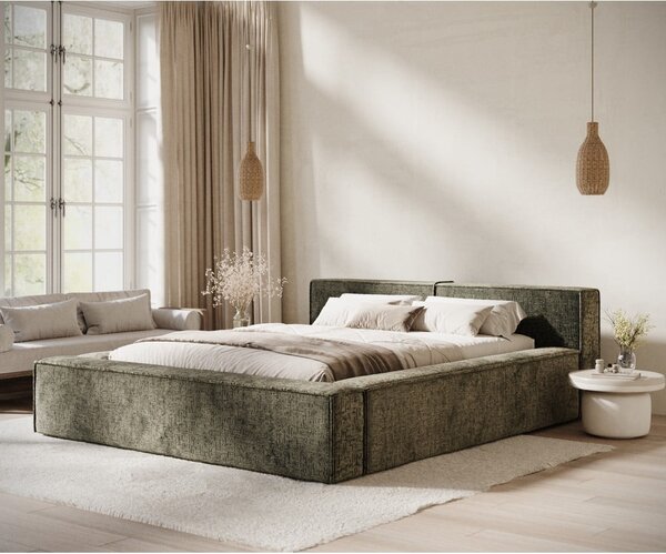 Tmavozelená čalúnená dvojlôžková posteľ s úložným priestorom s roštom 160x200 cm Voliera – Maison de Rêve