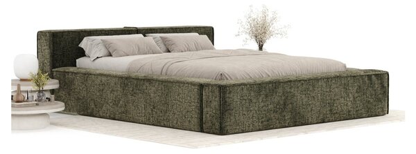 Tmavozelená čalúnená dvojlôžková posteľ s úložným priestorom s roštom 160x200 cm Voliera – Maison de Rêve