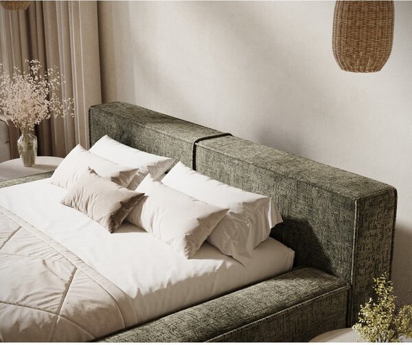Tmavozelená čalúnená dvojlôžková posteľ s úložným priestorom s roštom 160x200 cm Voliera – Maison de Rêve