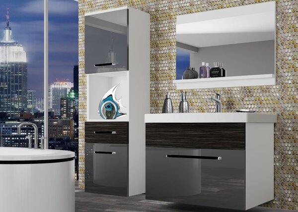 Kúpeľňový nábytok Belini šedý lesk / eben kráľovský + umývadlo + zrkadlo ROD PM 3/0/W/SHK/0/ZW