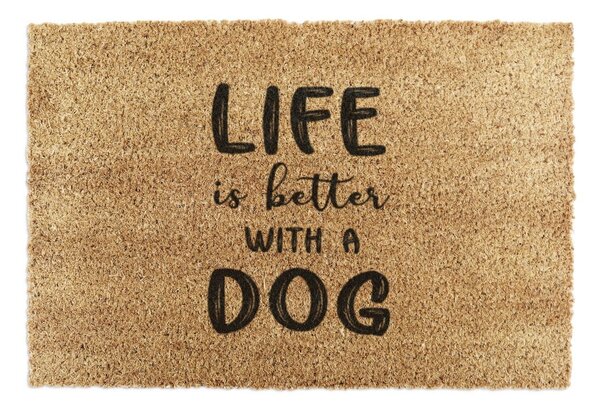Rohožka z kokosového vlákna 40x60 cm Life Is Better With & Dog – Artsy Doormats