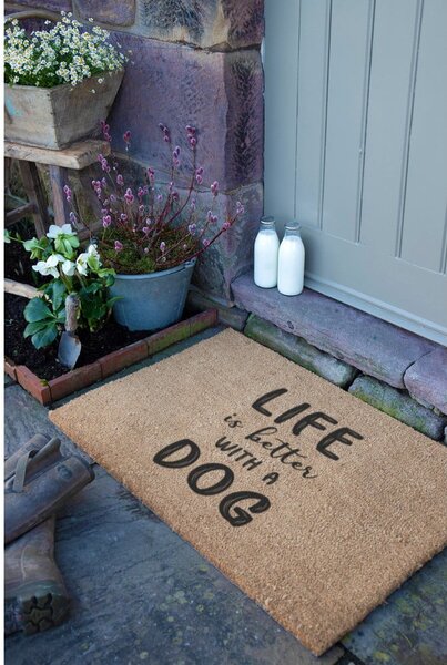 Rohožka z kokosového vlákna 40x60 cm Life Is Better With & Dog – Artsy Doormats