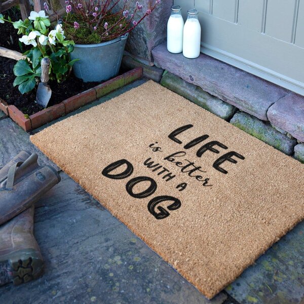 Rohožka z kokosového vlákna 40x60 cm Life Is Better With & Dog – Artsy Doormats