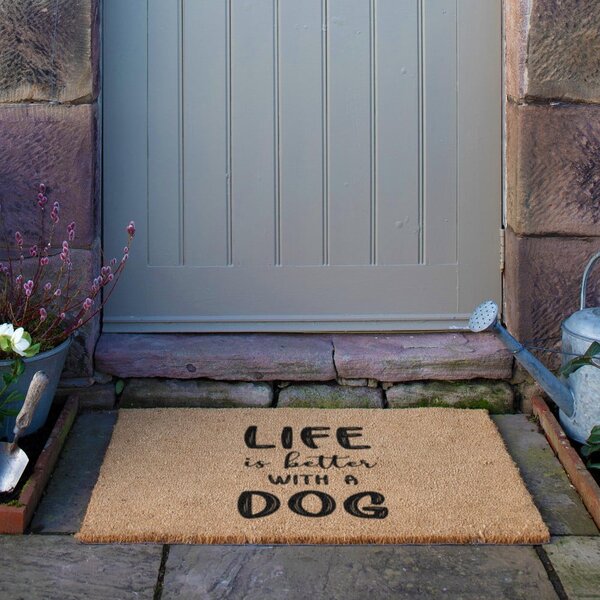 Rohožka z kokosového vlákna 40x60 cm Life Is Better With & Dog – Artsy Doormats
