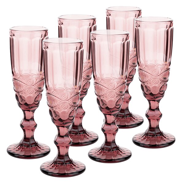 KONDELA Poháre na šampanské, set 6 ks, 150 ml, ružová, vintage, FREGATA TYP 4