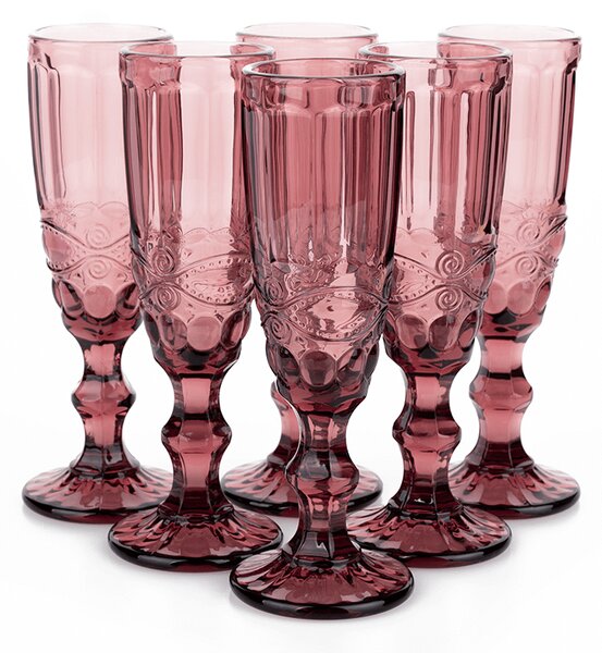 KONDELA Poháre na šampanské, set 6 ks, 150 ml, ružová, vintage, FREGATA TYP 4