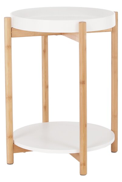 KONDELA Príručný stolík, biela/prírodná, KABRA