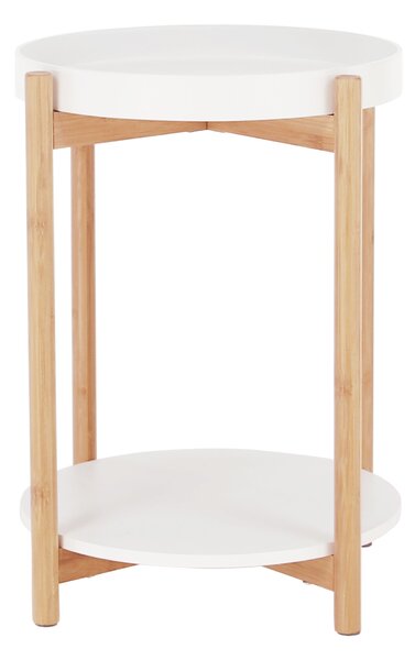 KONDELA Príručný stolík, biela/prírodná, KABRA