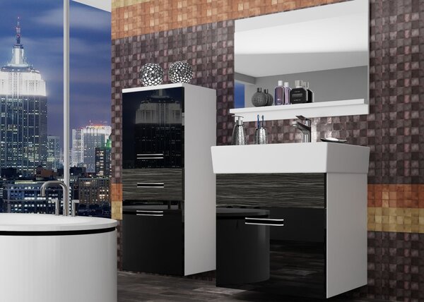 Kúpeľňový nábytok Belini čierny lesk / eben kráľovský + umývadlo + zrkadlo KOR PM 2/1/W/BHK/0/ZW