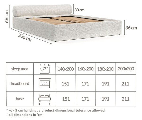 Krémová čalúnená dvojlôžková posteľ s úložným priestorom s roštom 160x200 cm Solvo – Maison de Rêve
