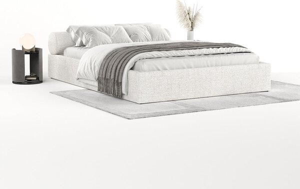 Krémová čalúnená dvojlôžková posteľ s úložným priestorom s roštom 160x200 cm Solvo – Maison de Rêve