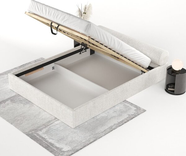 Krémová čalúnená dvojlôžková posteľ s úložným priestorom s roštom 160x200 cm Solvo – Maison de Rêve