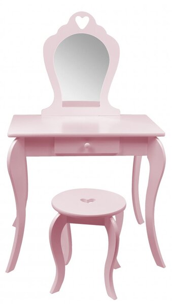 Ružový detský toaletný stolík s taburetkou