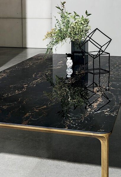 SLIM luxusný jedálenský stôl štvorcový sklo, keramika