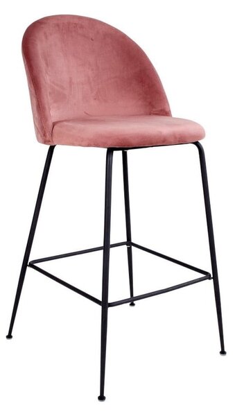 Súprava 2 ružových barových stoličiek so zamatovým poťahom s nohami čiernej farby House Nordic Lausanne