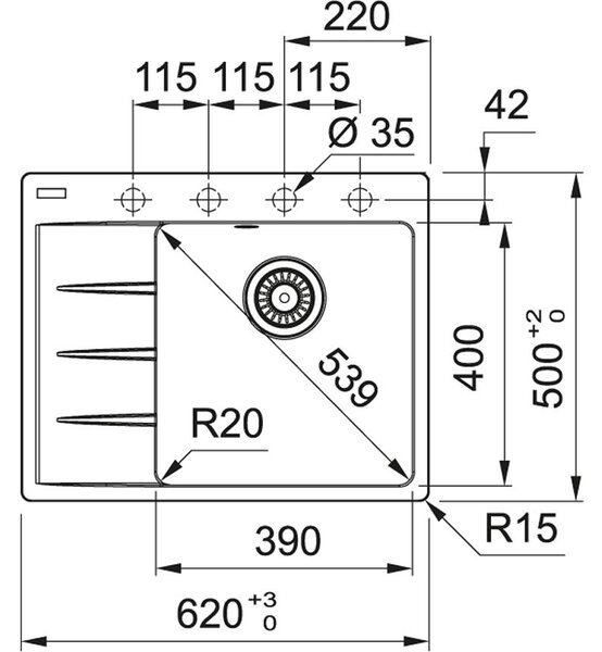 Franke CNG 611-62 TL/7 KA 114.0637.437 - Kuchynský drez, 620x500,sifón,E77000.177, kašmír