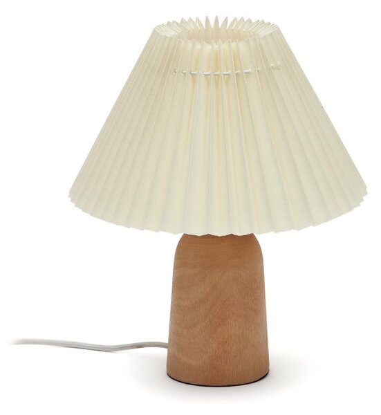 Béžová/v prírodnej farbe stolová lampa z kaučukového dreva s textilným tienidlom (výška 33 cm) Benicarlo – Kave Home