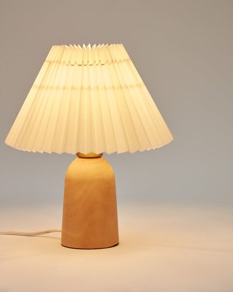 Béžová/v prírodnej farbe stolová lampa z kaučukového dreva s textilným tienidlom (výška 33 cm) Benicarlo – Kave Home