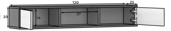 Nástenná polica so skrinkami LANZZI 120 cm, čierna/dubová