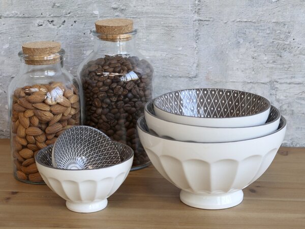 Set 5ks biela porcelánová miska s čiernymi detailmi vo vnútri Arés - Ø15*9 cm - Chic Antique