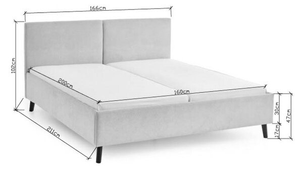 Sivá čalúnená dvojlôžková posteľ s roštom 160x200 cm Piano – Meise Möbel