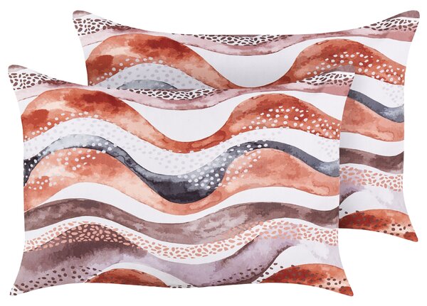 Sada 2 záhradných vankúšov hnedý polyester abstraktný motív vzor 40 x 60 cm moderné vonkajšie dekorácie vodoodolné