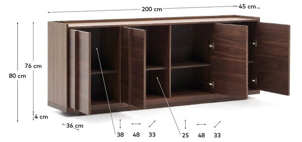 Hnedá komoda v dekore orecha 200x80x45 cm Onix – Kave Home