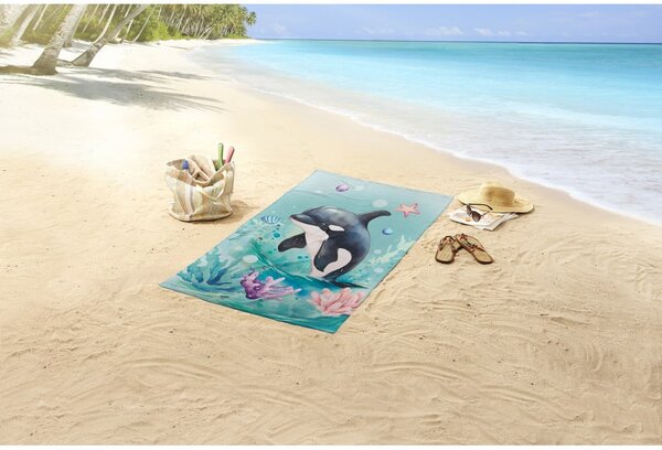 Modrá detská zamatová plážová osuška 75x150 cm Splash – Good Morning