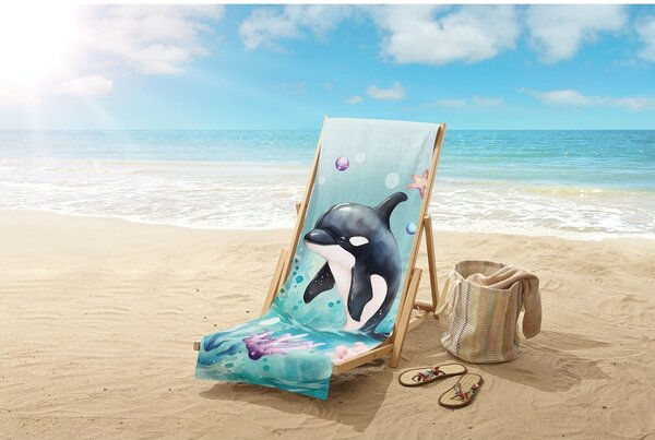 Modrá detská zamatová plážová osuška 75x150 cm Splash – Good Morning