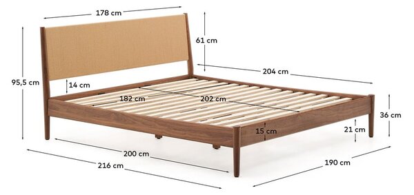 Tmavohnedá dvojlôžková posteľ z orechového dreva s roštom 180x200 cm Elan – Kave Home
