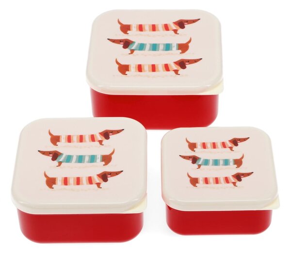 Červené/krémové detský desiatový box 3 ks Sausage Dog – Rex London
